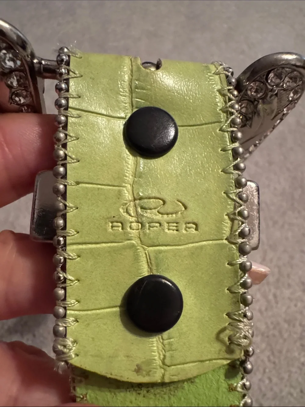 Roper Lime Green Studded Western Belt with Rhinestone Buckle M